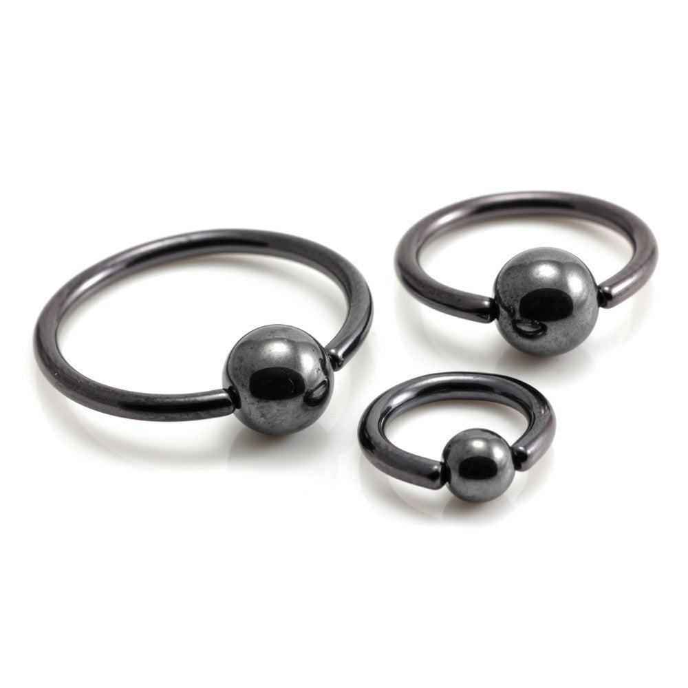 PVD Black Ti BCR with Hematite Bead 1.6mm