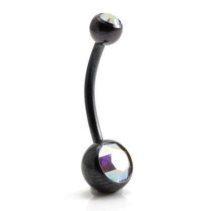 PVD Black Ti Double Jewelled Navel Bar