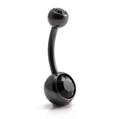PVD Black Ti Double Jewelled Navel Bar