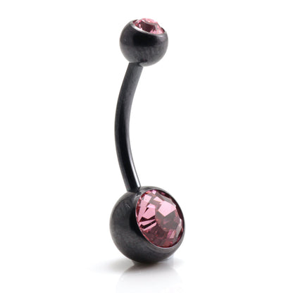 PVD Black Ti Double Jewelled Navel Bar