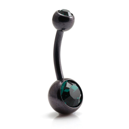PVD Black Ti Double Jewelled Navel Bar