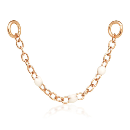 Rose Gold PVD Steel Hanging Chain Charm with White Enamel Balls