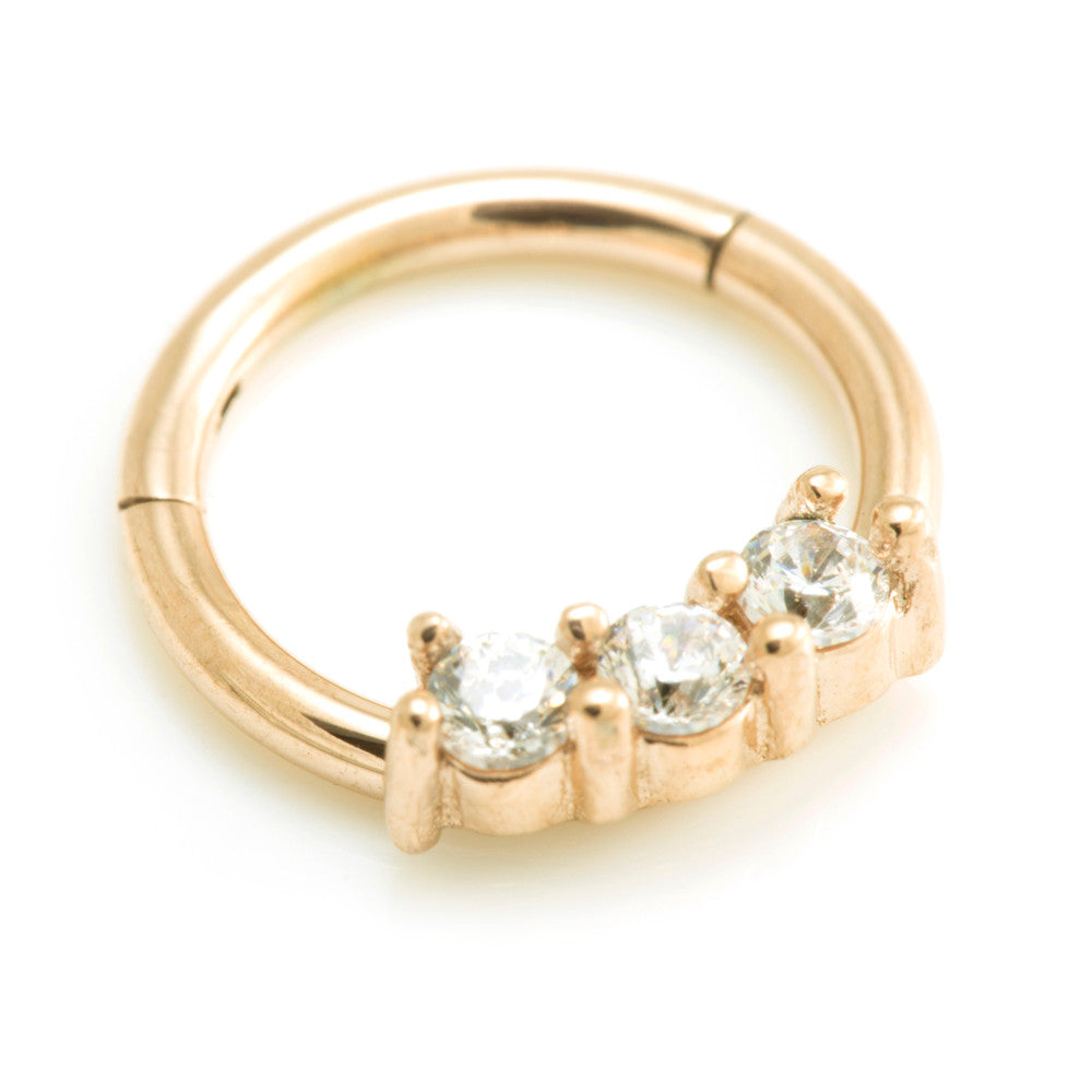 Rose Gold Steel 3 Large Gems Hinged Ring