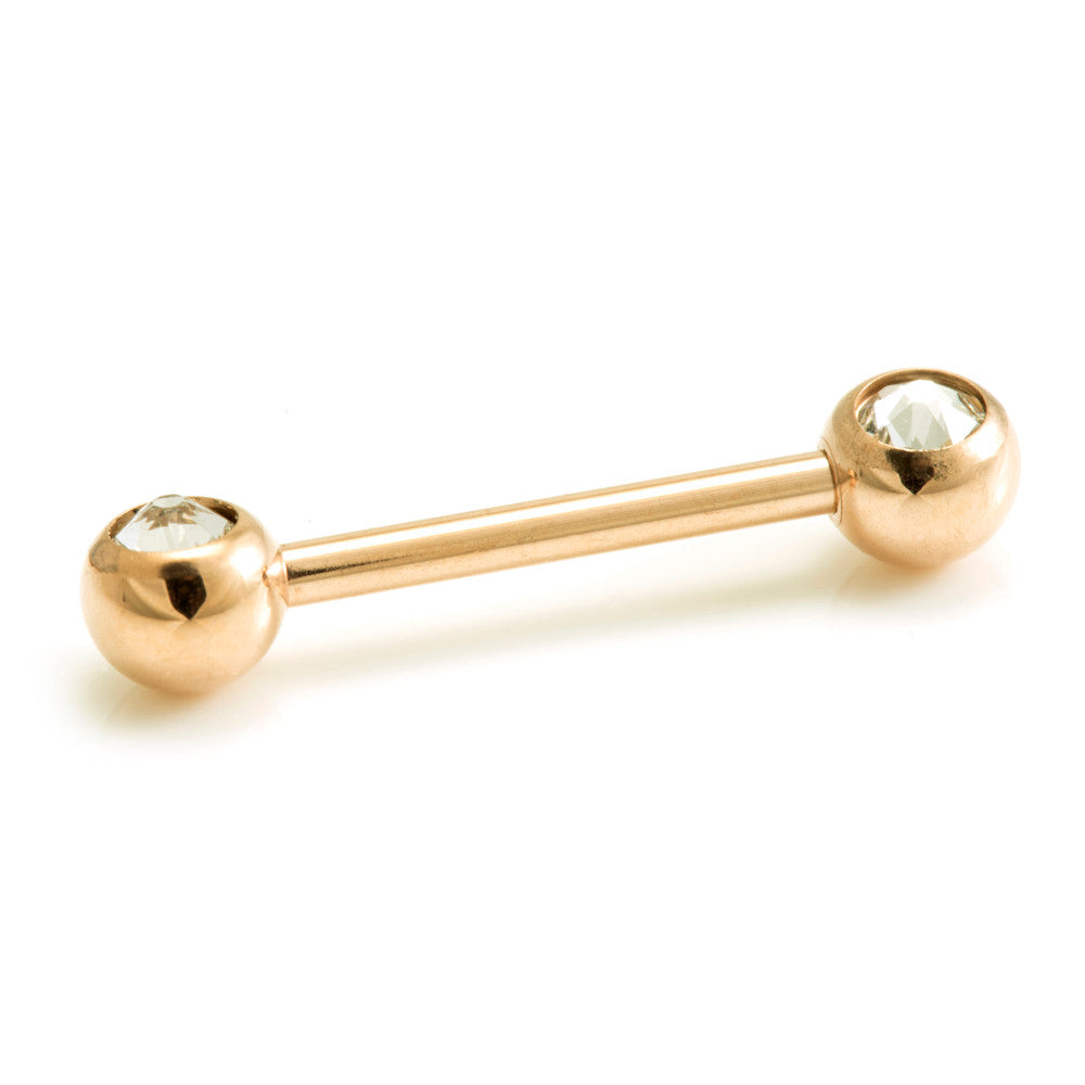 Rose Gold Steel Double Gem Nipple Bar