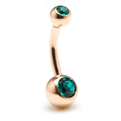 Rose Gold Steel Double Jewelled Baby Navel Bar