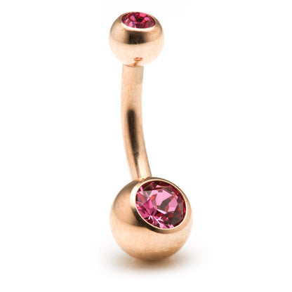 Rose Gold Steel Double Jewelled Baby Navel Bar