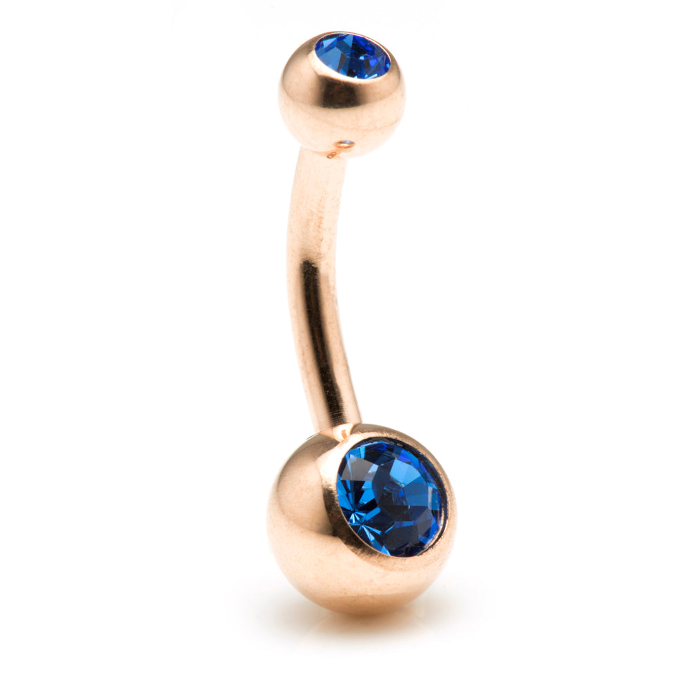 Rose Gold Steel Double Jewelled Baby Navel Bar