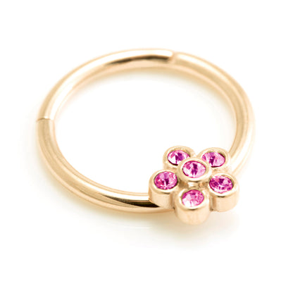 Rose Gold Steel Flower Gems Hinged Ring - RGMRING12B