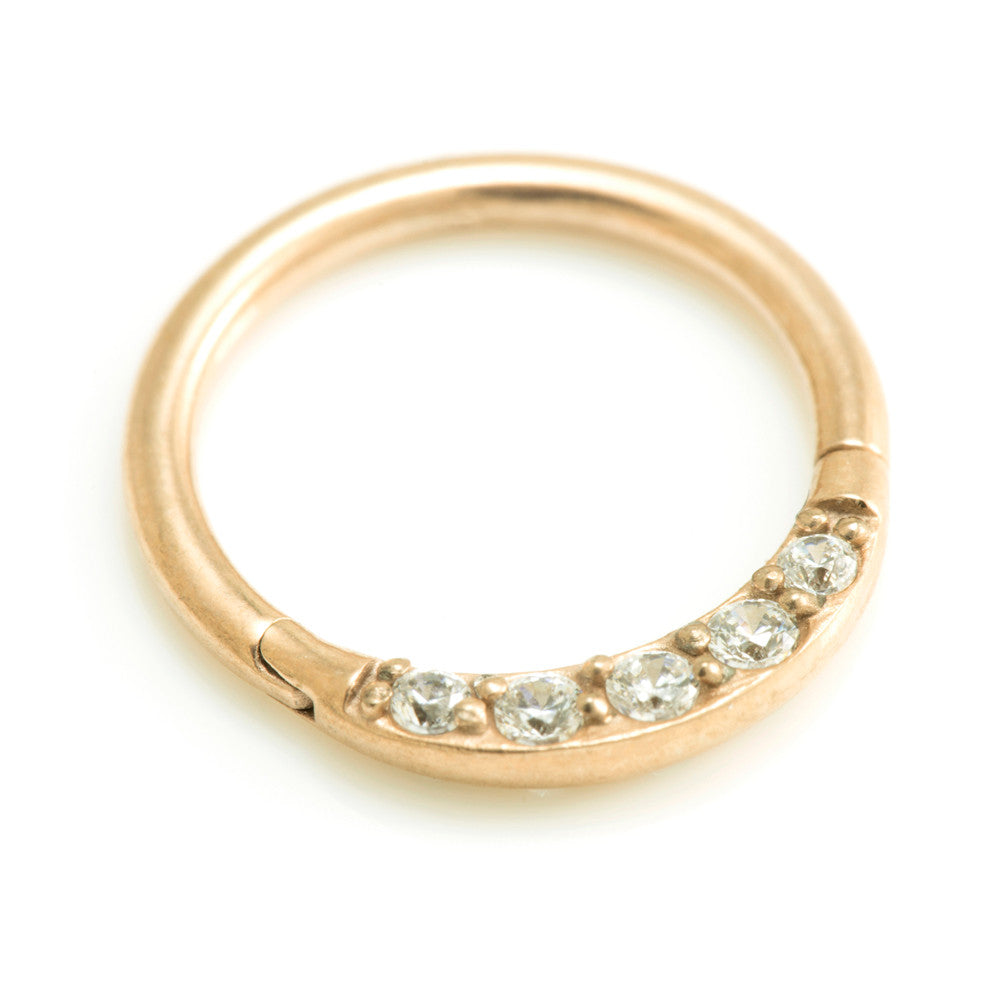 Rose Gold Steel Front Gems Hinged Ring