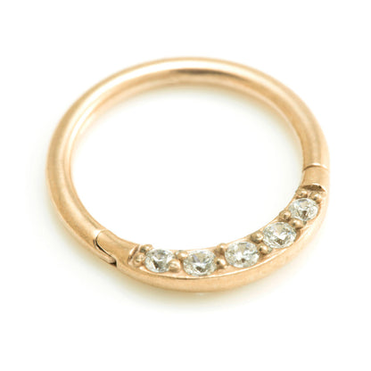 Rose Gold Steel Front Gems Hinged Ring