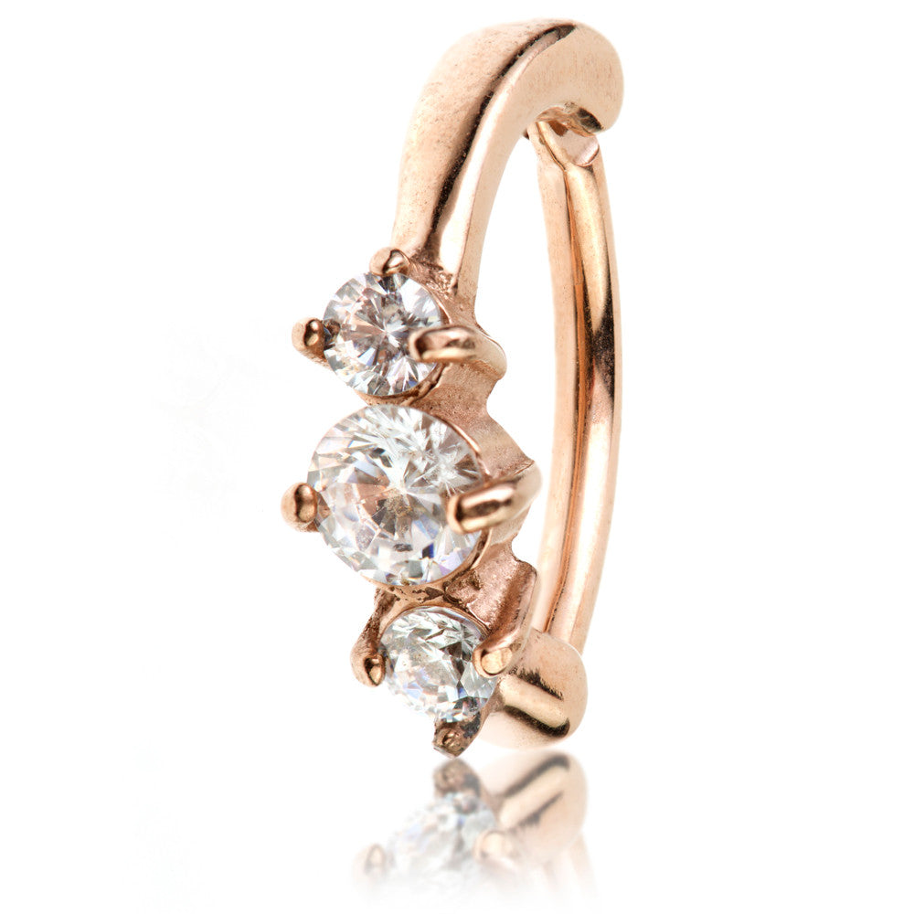 Rose Gold Steel Hinged Prong Gem Rook Ring
