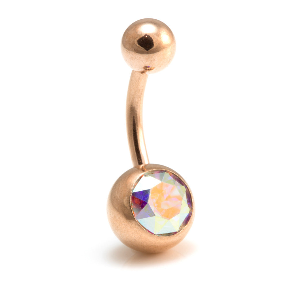 Rose Gold Steel Single Jewelled Navel Bar