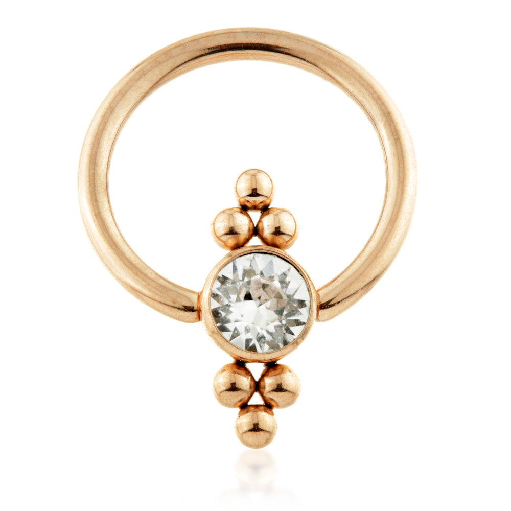 Rose Gold Ti BCR with Double Tri Dot Gem Flat Disk