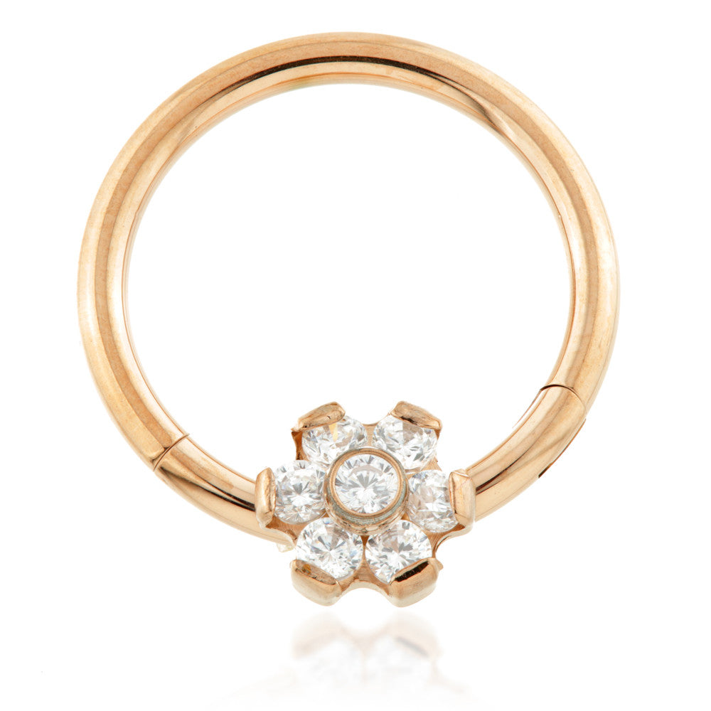 Rose Gold Ti Forward Flower Gem Hinged Micro Ring