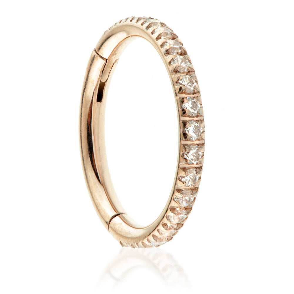 Rose Gold Ti Full Pave Gems Hinged Micro Ring - 1.2mm