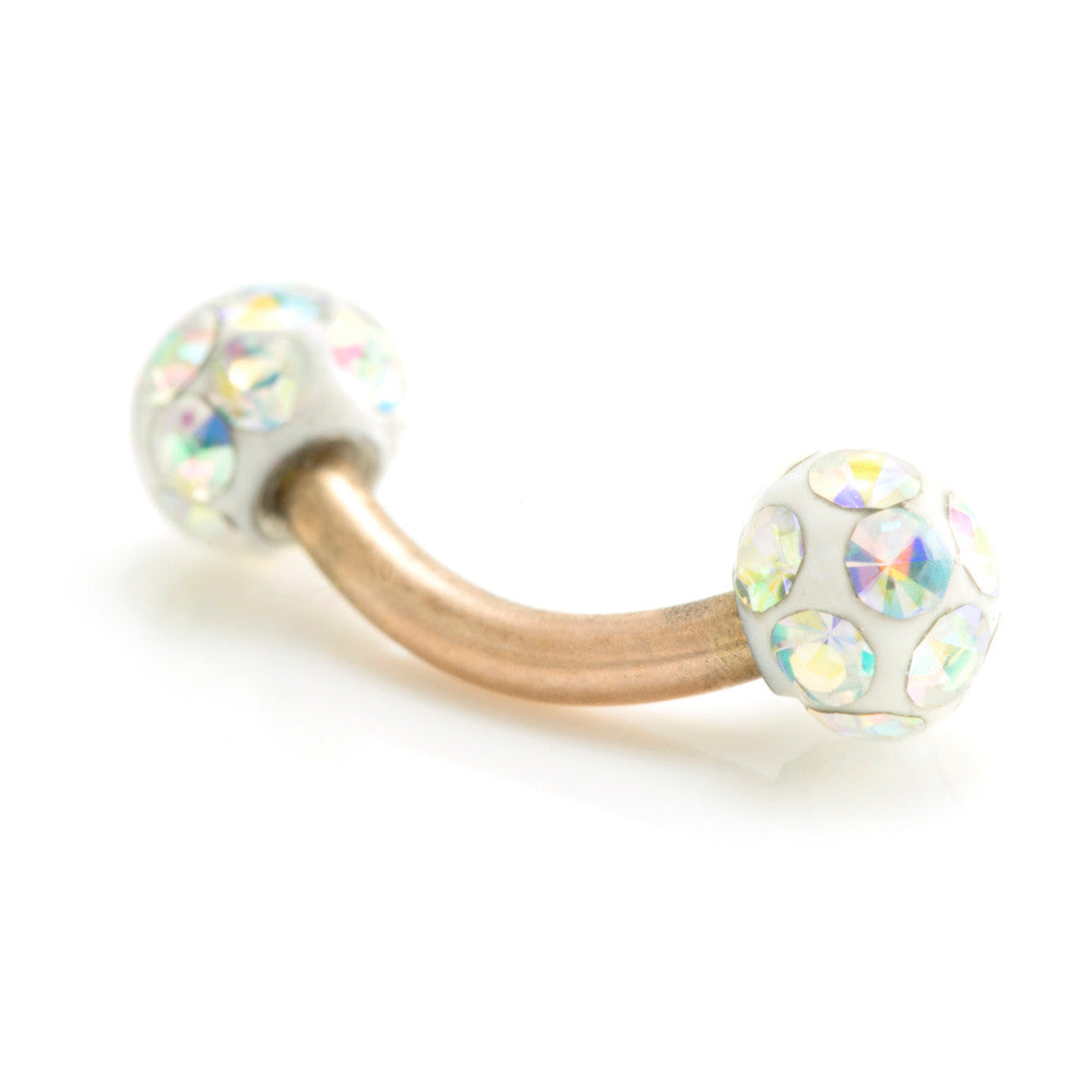 Rose Gold Ti Internal Micro Banana with Multi Gem Resin Balls 1.2mm