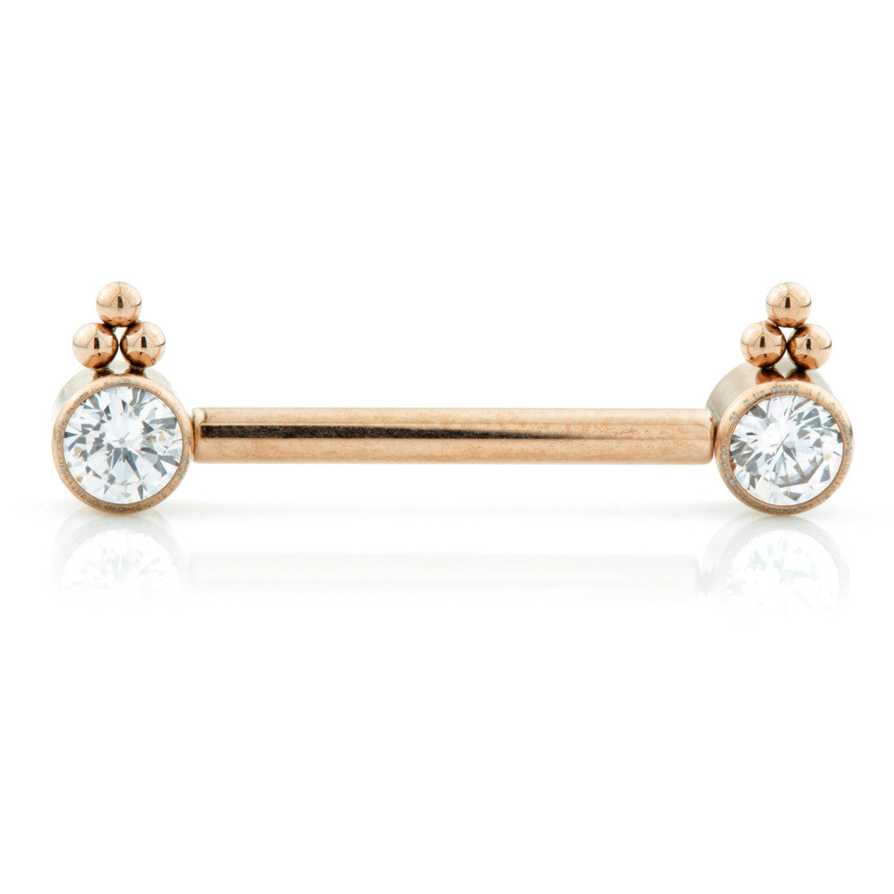 Rose Gold Ti Threadless Forward Facing Double Jewelled Disk Barbell