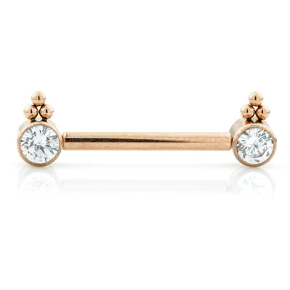 Rose Gold Ti Threadless Forward Facing Double Jewelled Disk Barbell