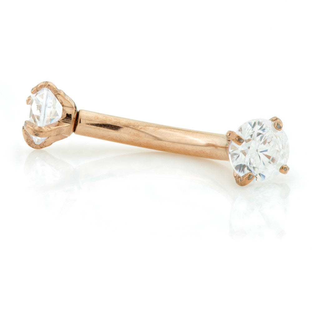 Rose Gold Titanium Banana Bar with Double Prong Set Gems