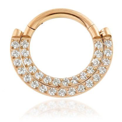 Rose Gold Titanium Front Facing Double Pave Gem Hinged Ring
