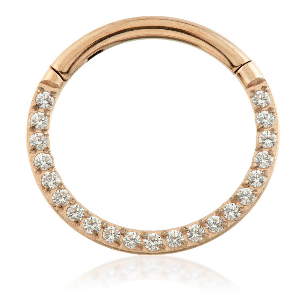 Rose Gold Titanium Front Pave Gems Hinged Micro Ring