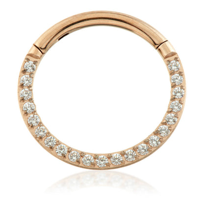 Rose Gold Titanium Front Pave Gems Hinged Micro Ring