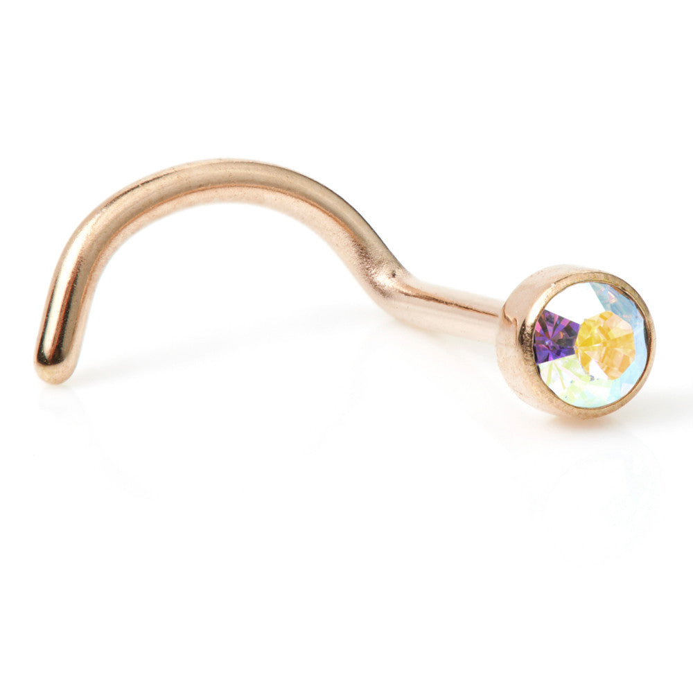 Rose Gold Titanium Gem Disk Nose Stud