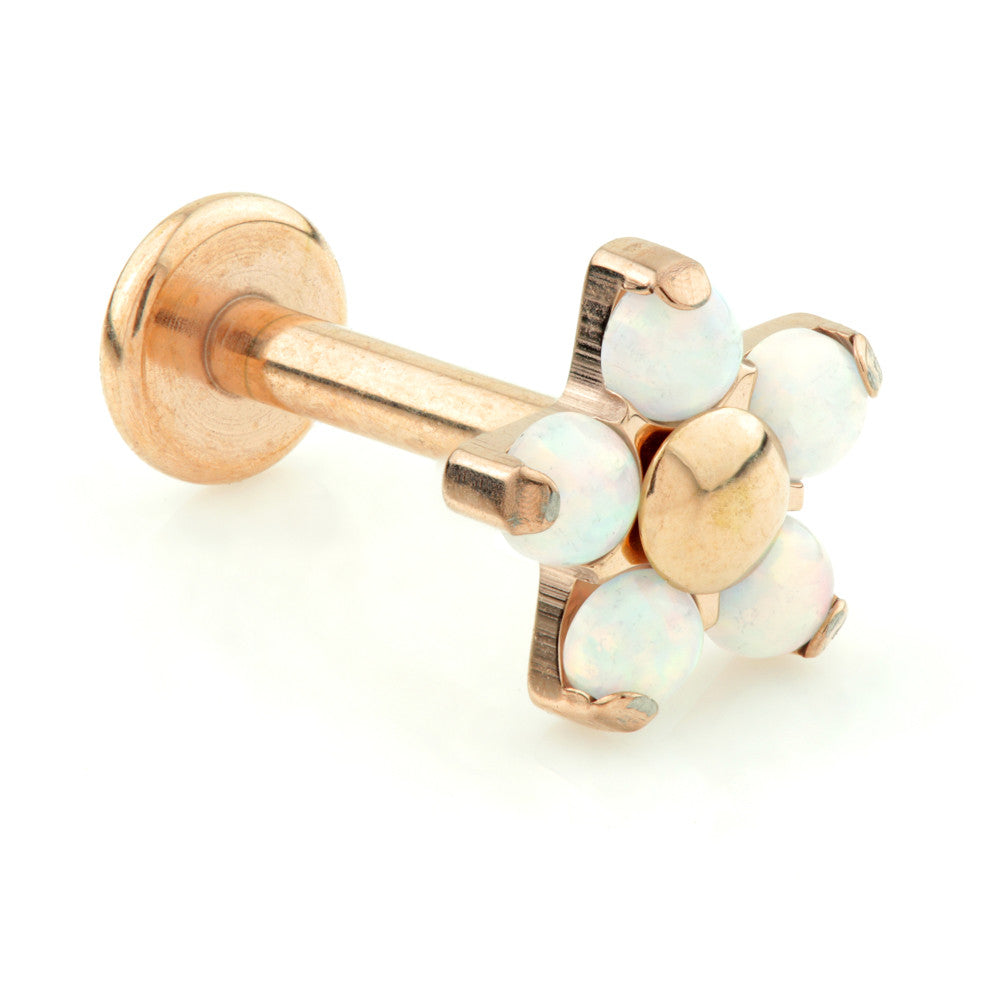 Rose Gold Titanium Micro Opal Flower Labret - 5 Petals