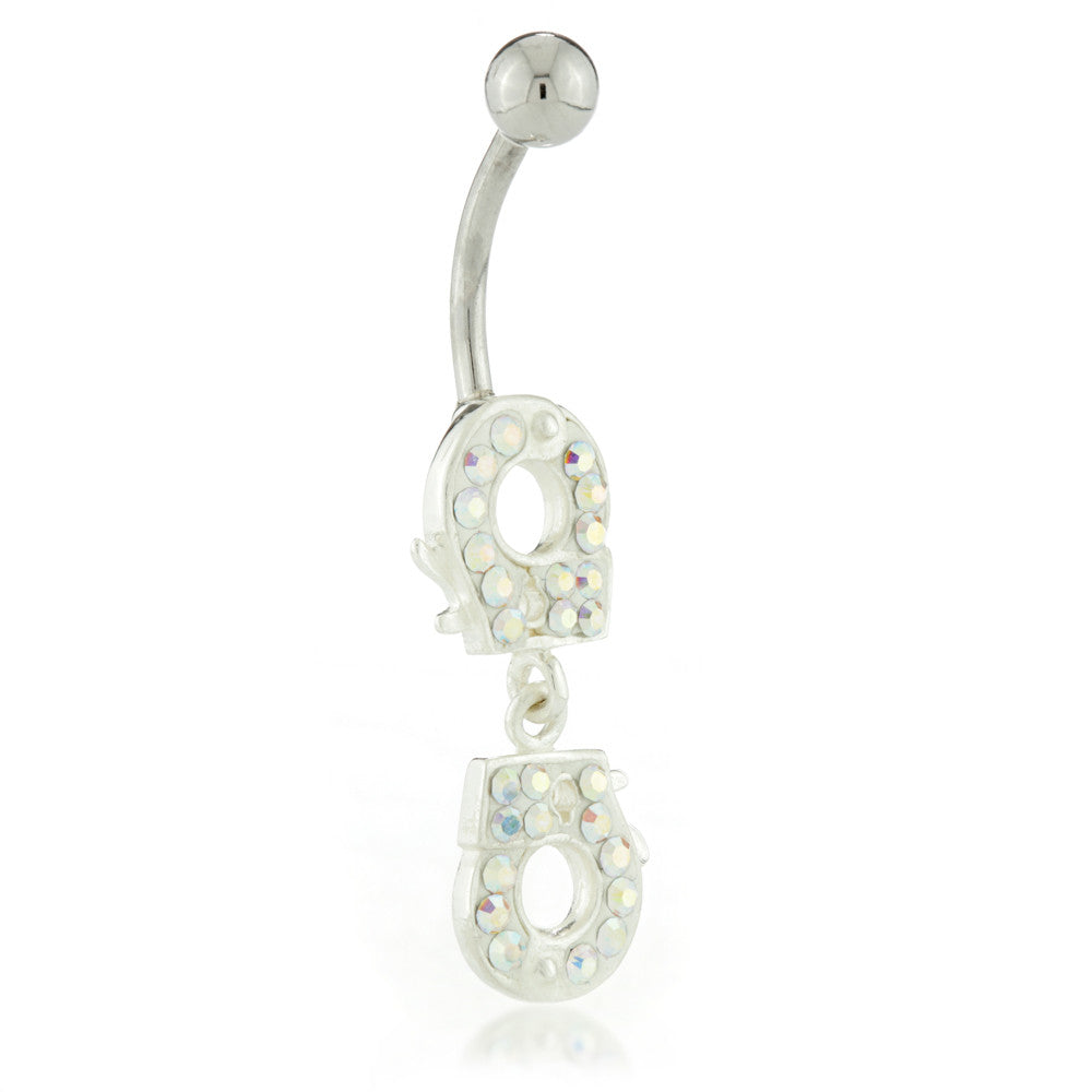 SALE - Silver External Gem Handcuffs Belly Bar