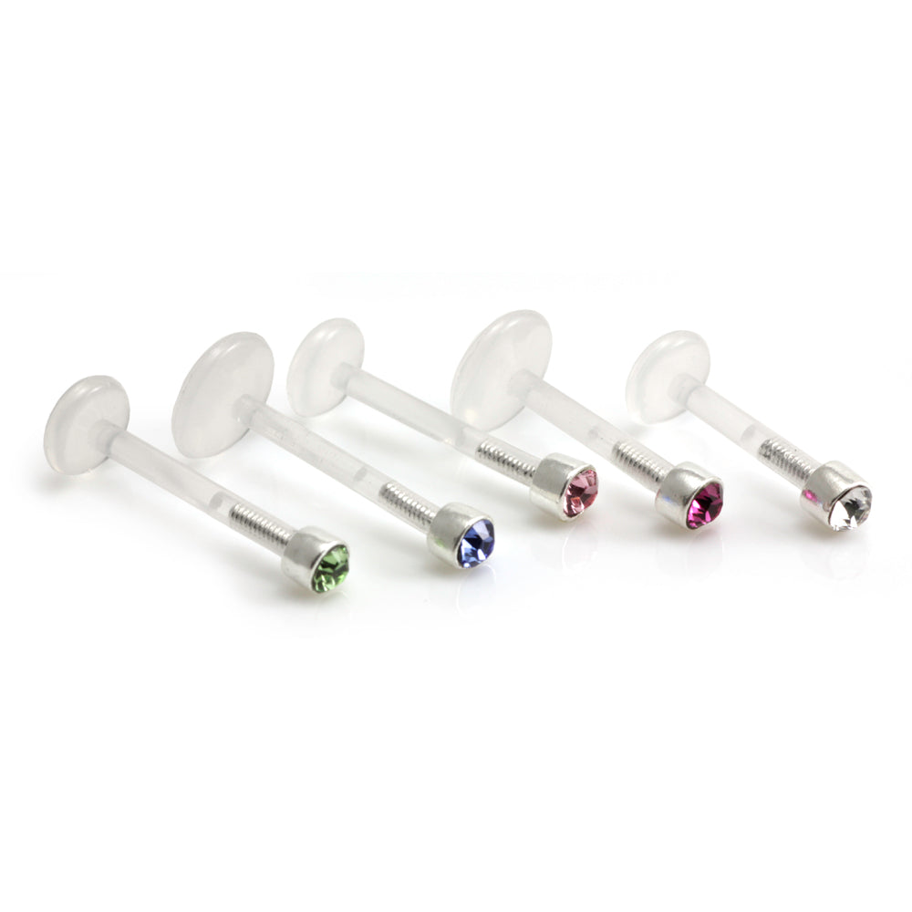 Silver Gem Ball Bioplast Labret - VBP4