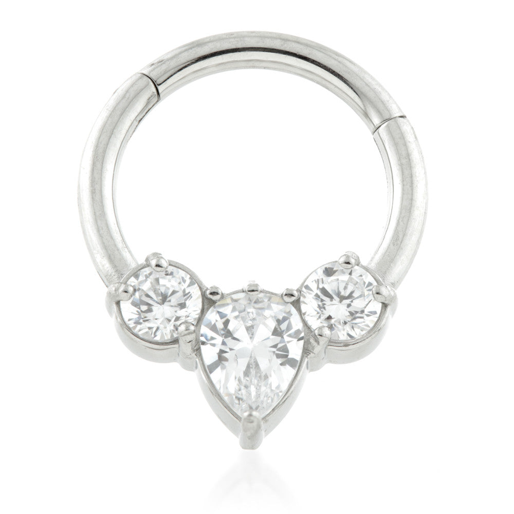 Steel 3 Gem Tear Hinged Micro Ring