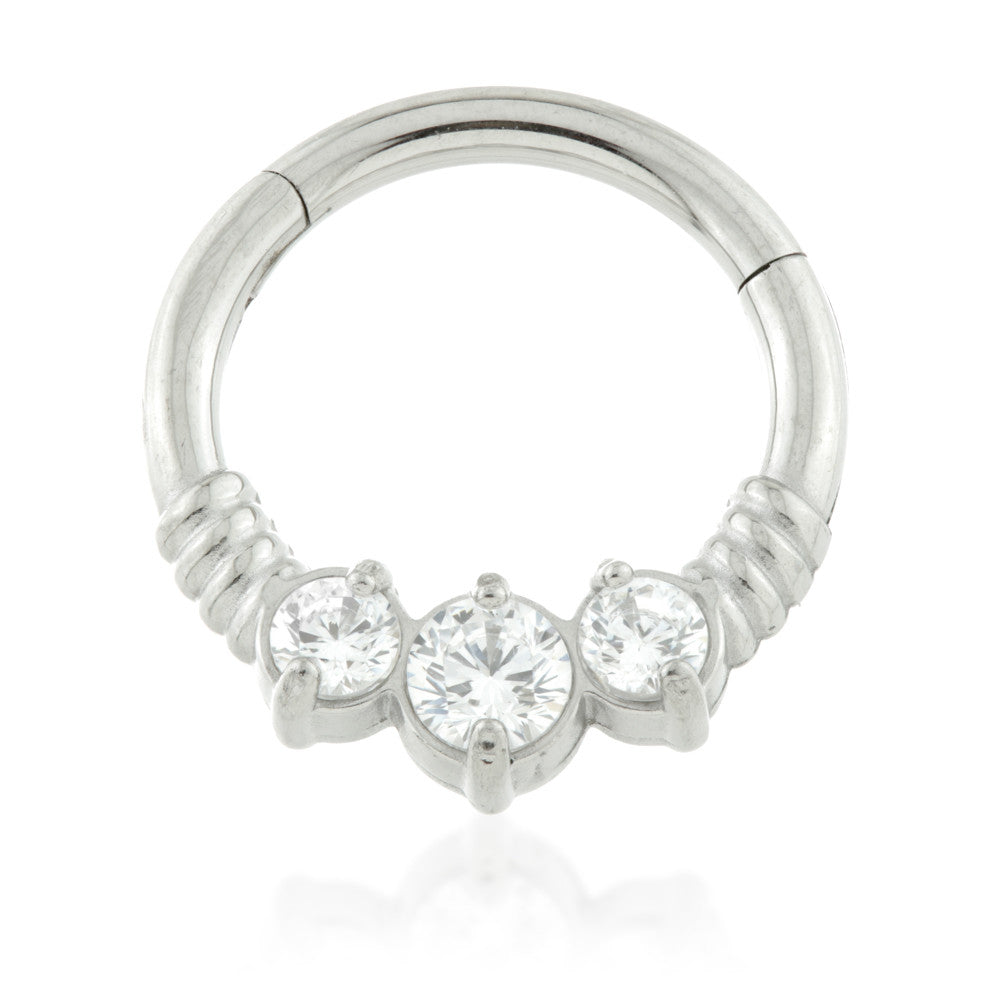 Steel 3 Gems Hinged Micro Ring