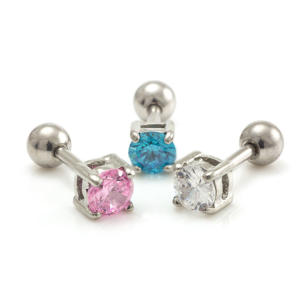 Steel 4mm Round Gem Microbar