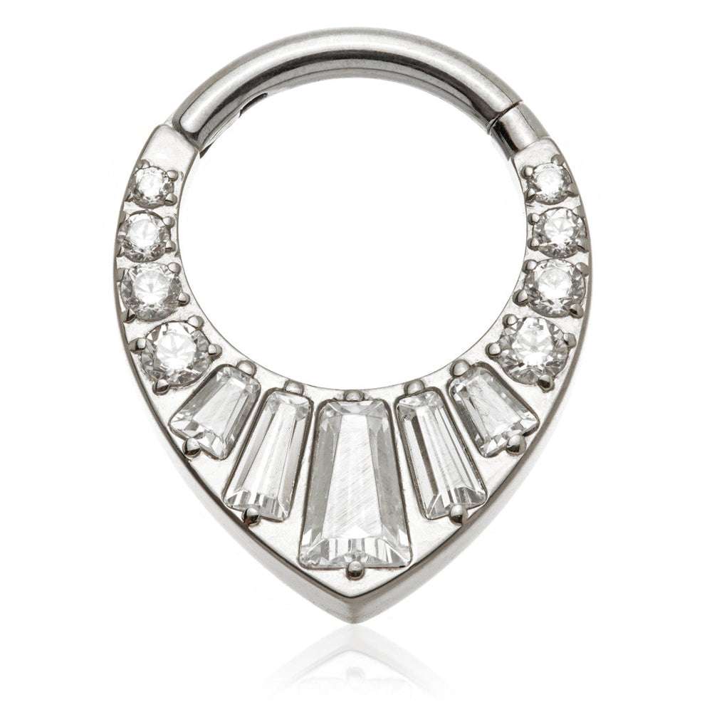 Steel Baguette & Round Gem Hinged Ring
