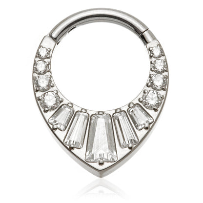 Steel Baguette & Round Gem Hinged Ring