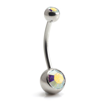 Steel External Thread Double Jewelled Navel Bar