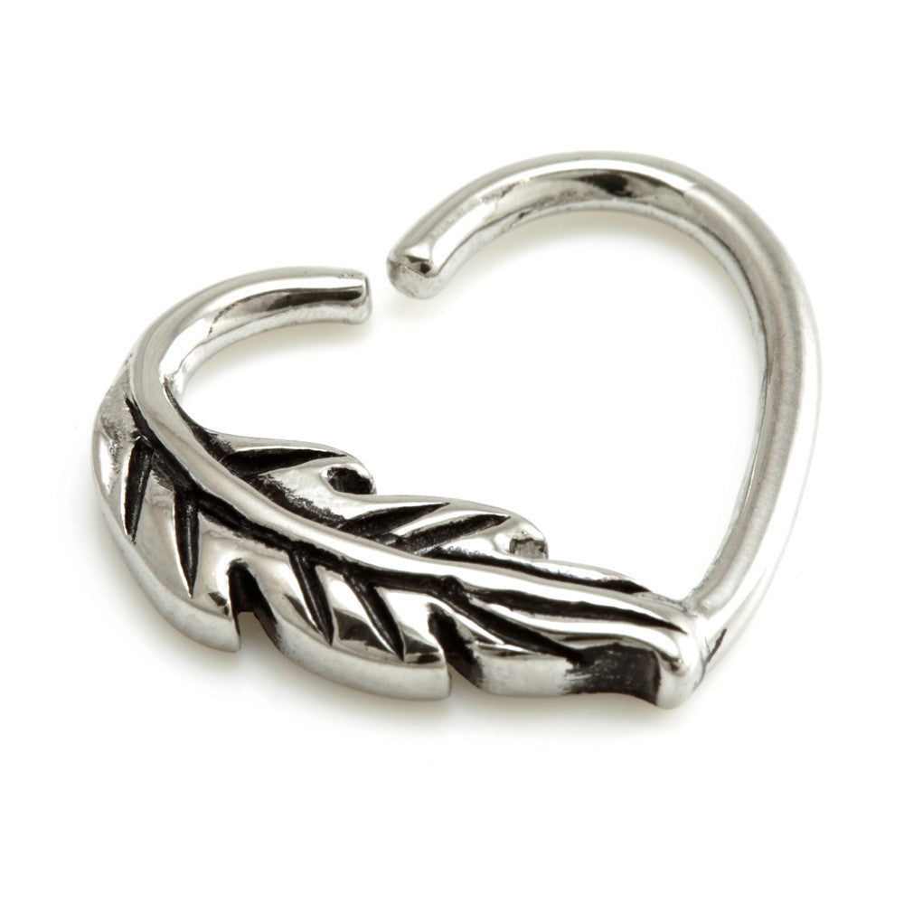 Steel Feather Heart Ring