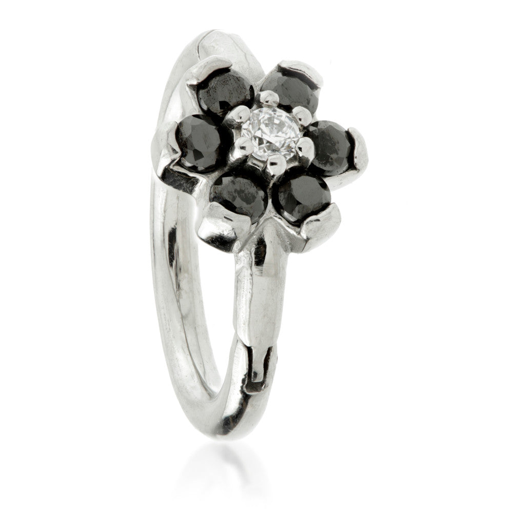 Steel Flower Gem Hinged Micro Ring with Coloured Petals