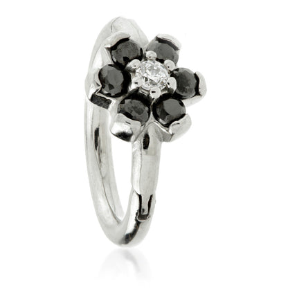 Steel Flower Gem Hinged Micro Ring with Coloured Petals