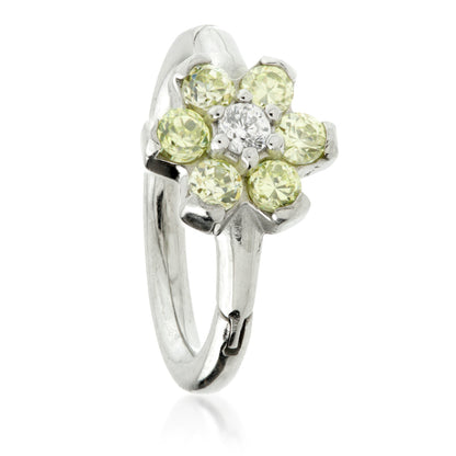 Steel Flower Gem Hinged Micro Ring with Coloured Petals