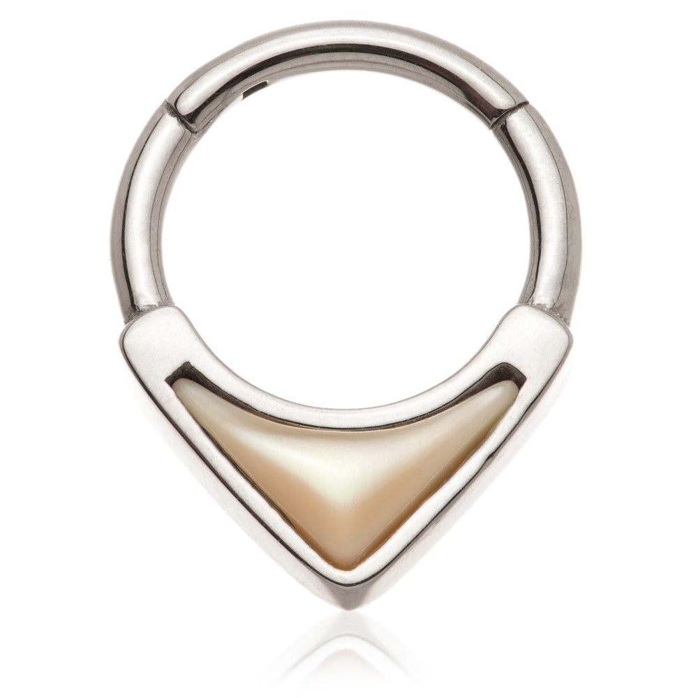 Steel Forward Facing Mother Of Pearl Arrowhead Hinged Ring