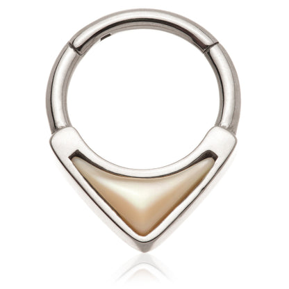 Steel Forward Facing Mother Of Pearl Arrowhead Hinged Ring