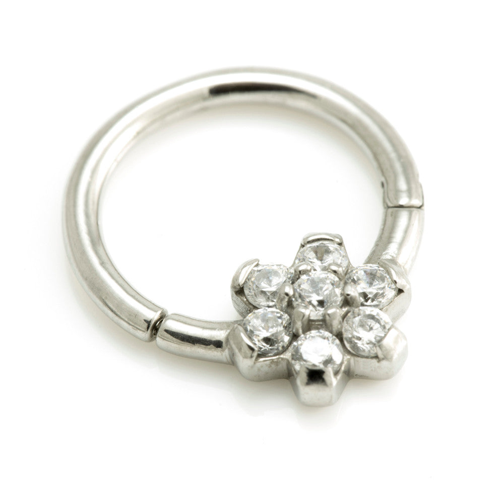 Steel Forward Flower Gem Hinged Micro Ring