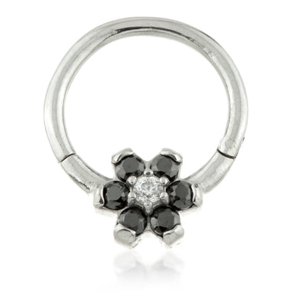 Steel Forward Flower Gem Hinged Ring Coloured Petals