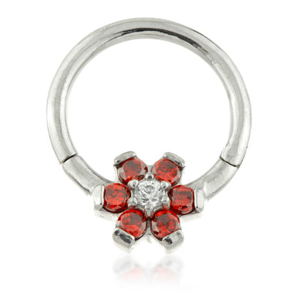 Steel Forward Flower Gem Hinged Ring Coloured Petals