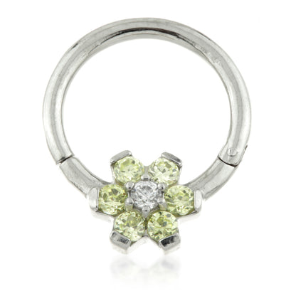 Steel Forward Flower Gem Hinged Ring Coloured Petals