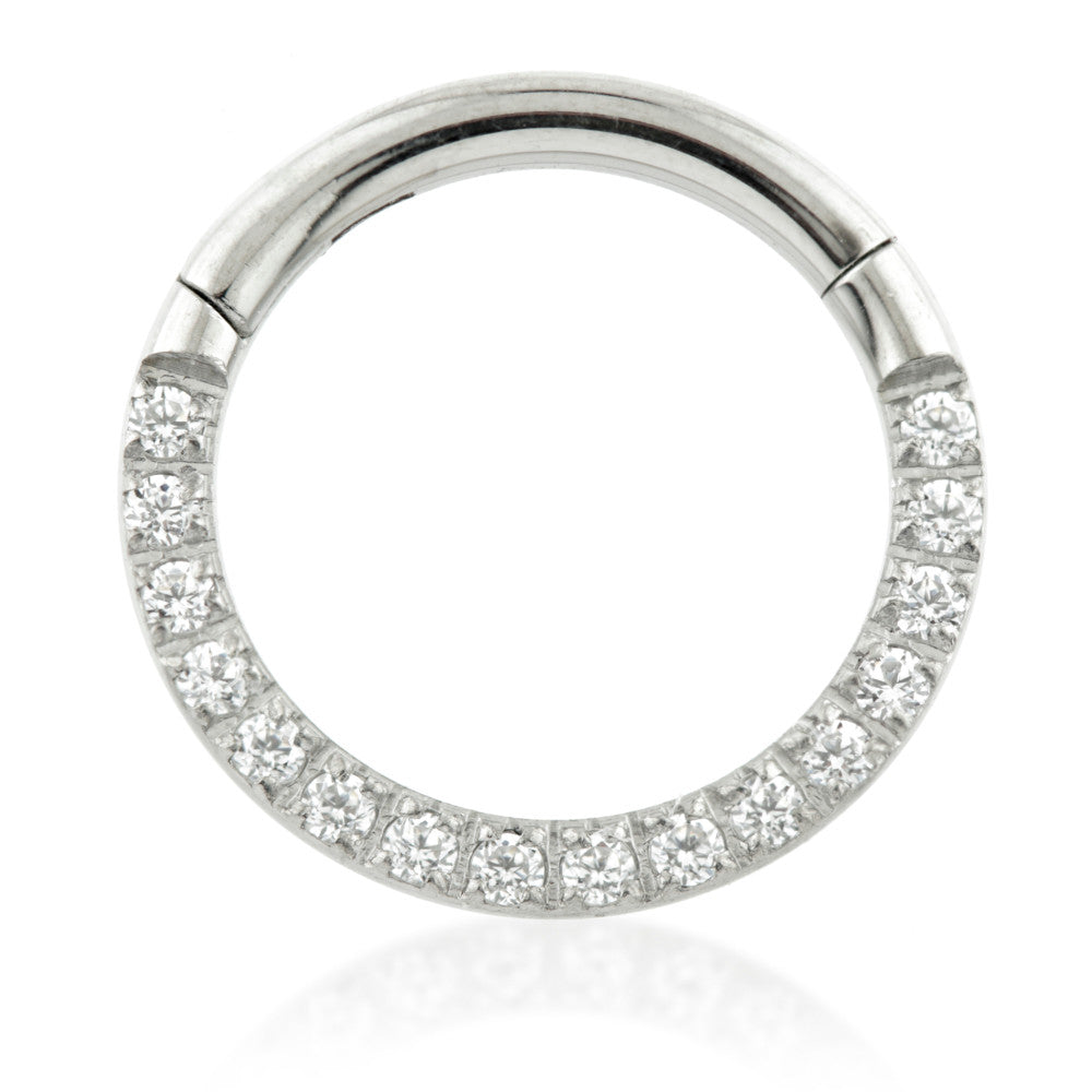 Daive Ring Steel Front Pave Gems Thin Hinged Daith Ring | Wholesale Body Jewellery