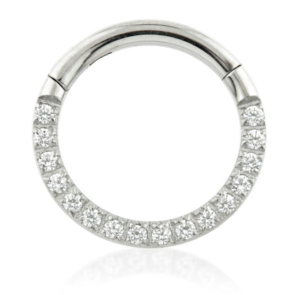 Steel Front Pave Gems Thin Hinged Daith Ring