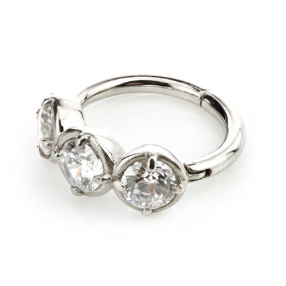 Steel Hinged Triple Gem Ring