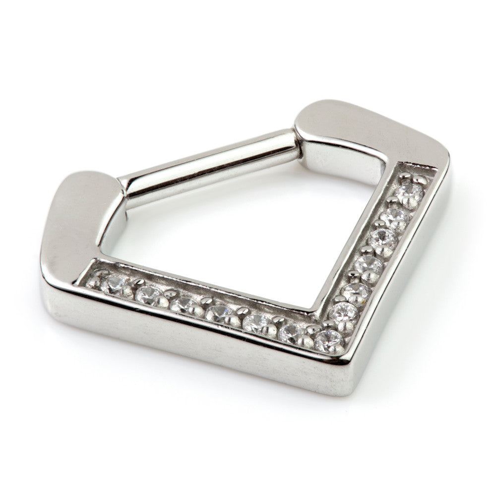 Steel Inverted Pave Gem Triangle Septum Ring